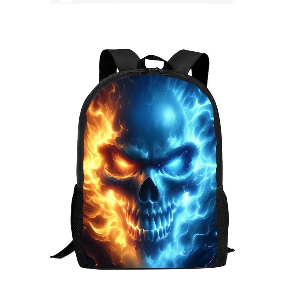 Gothic Fire & Ice Skull Backpack - 18x12 Inches- New Second Pic Actual Book bag